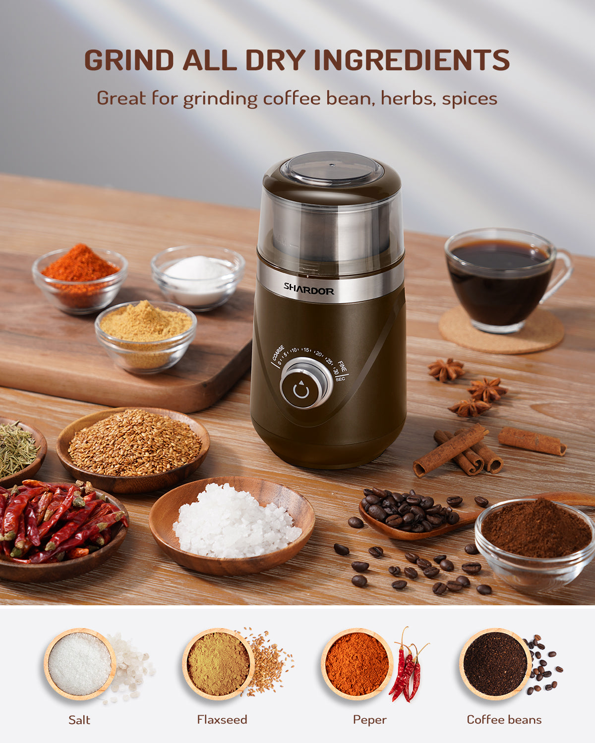 SHARDOR® Coffee Blade Grinder with Manual adjustment knob Coffee
