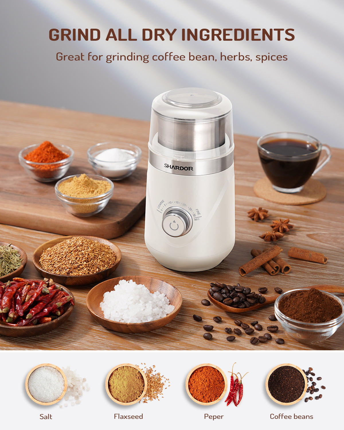 SHARDOR® Coffee Blade Grinder with Manual adjustment knob Cream