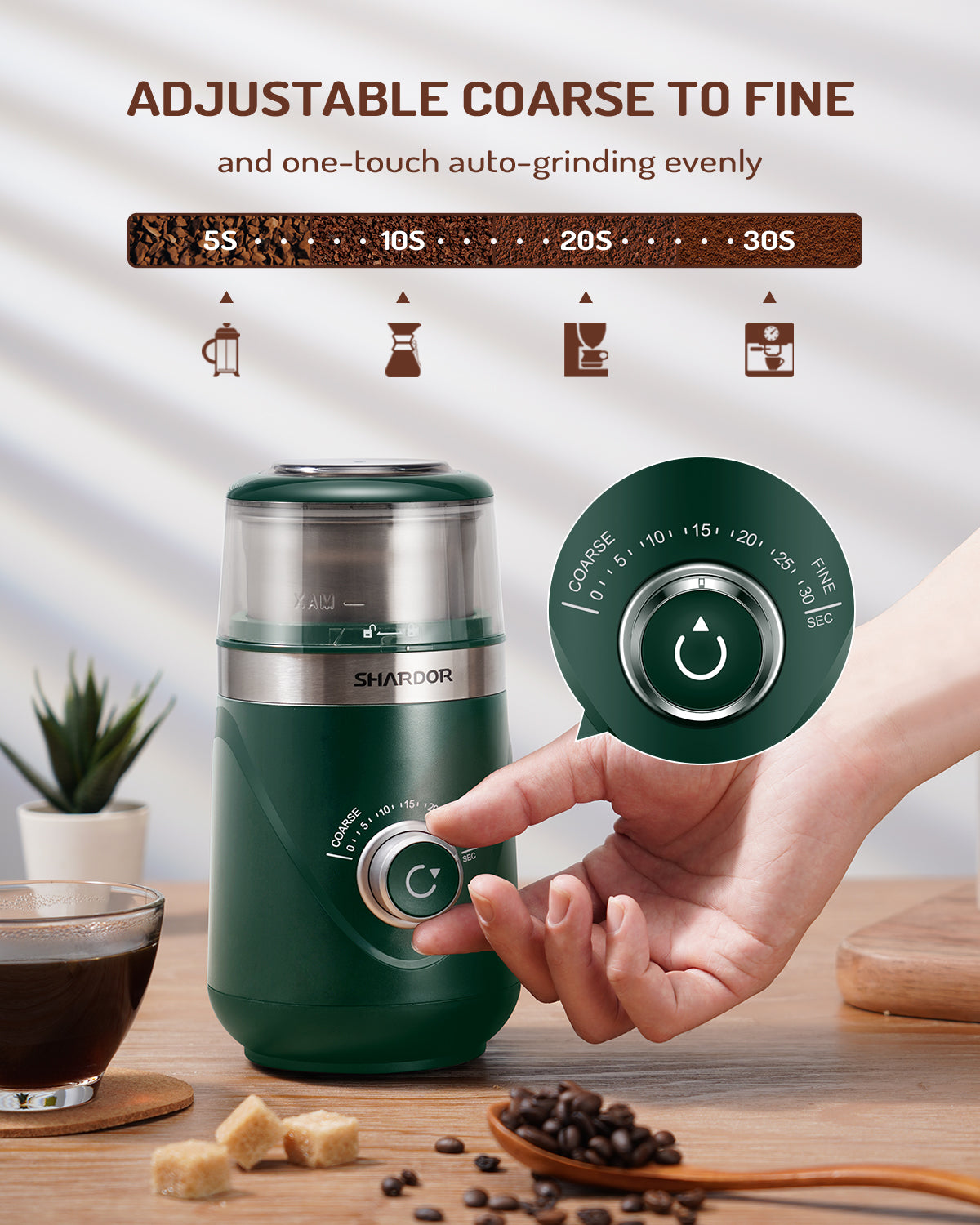 SHARDOR® Coffee Blade Grinder with Manual adjustment knob Green