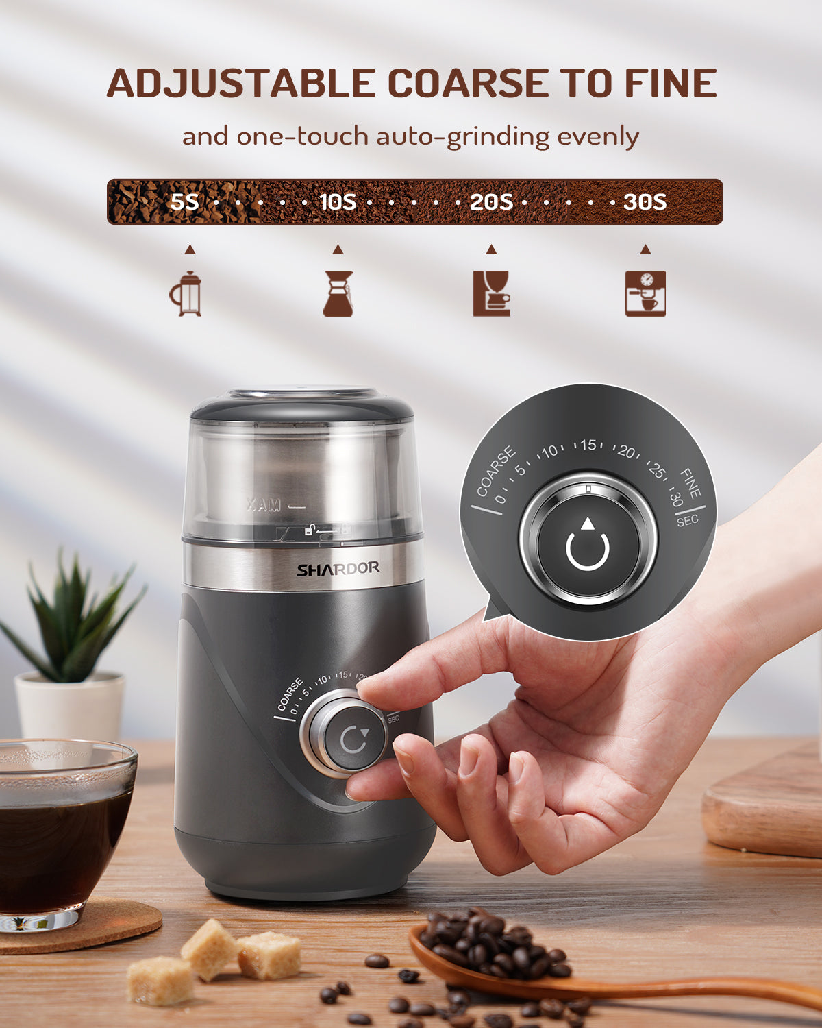 SHARDOR® Coffee Blade Grinder with Manual adjustment knob Gray