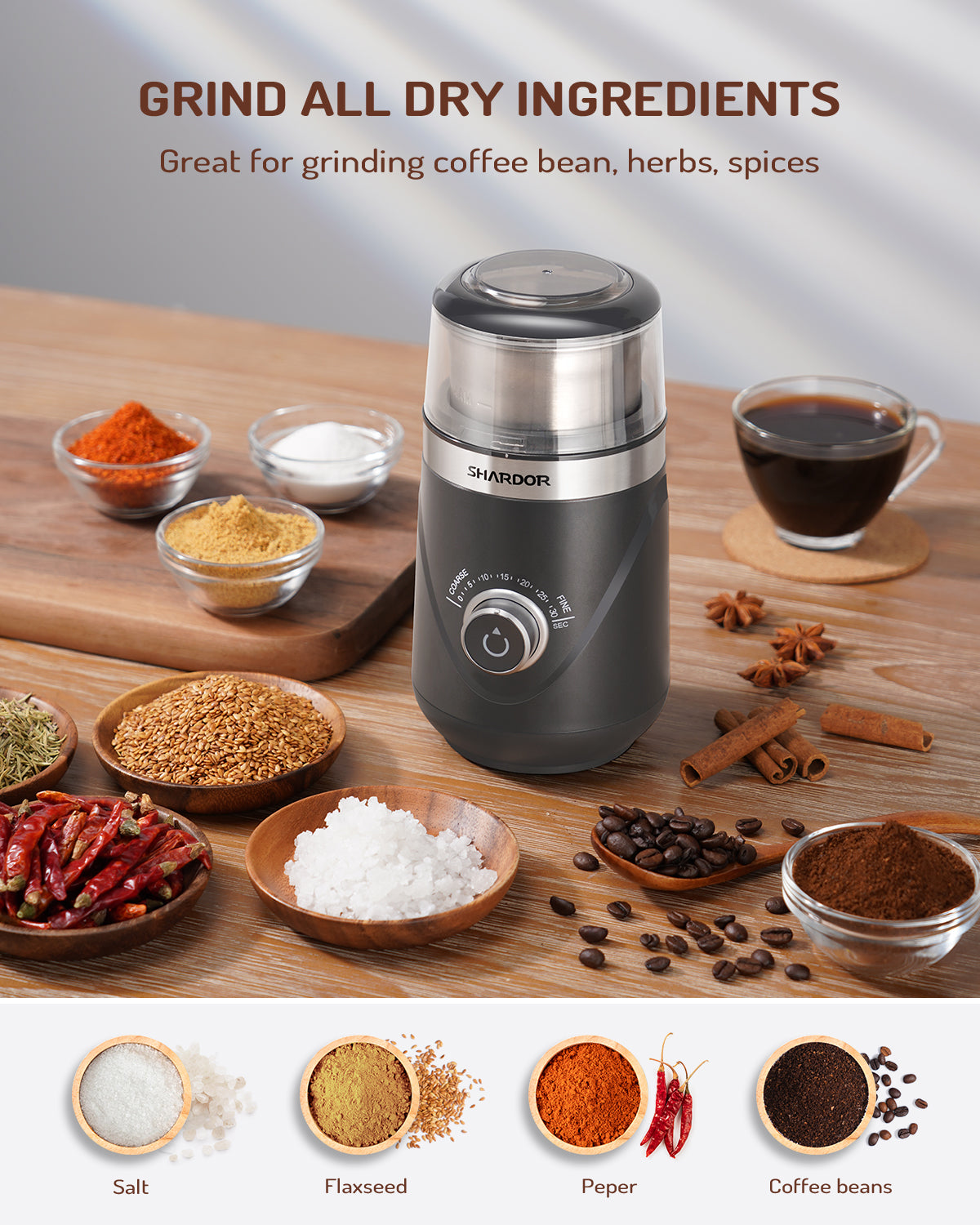 SHARDOR® Coffee Blade Grinder with Manual adjustment knob Gray