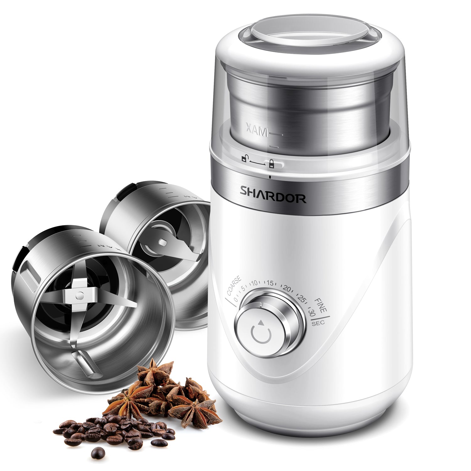 SHARDOR® Coffee Blade Grinder with Manual adjustment knob White 2 cup