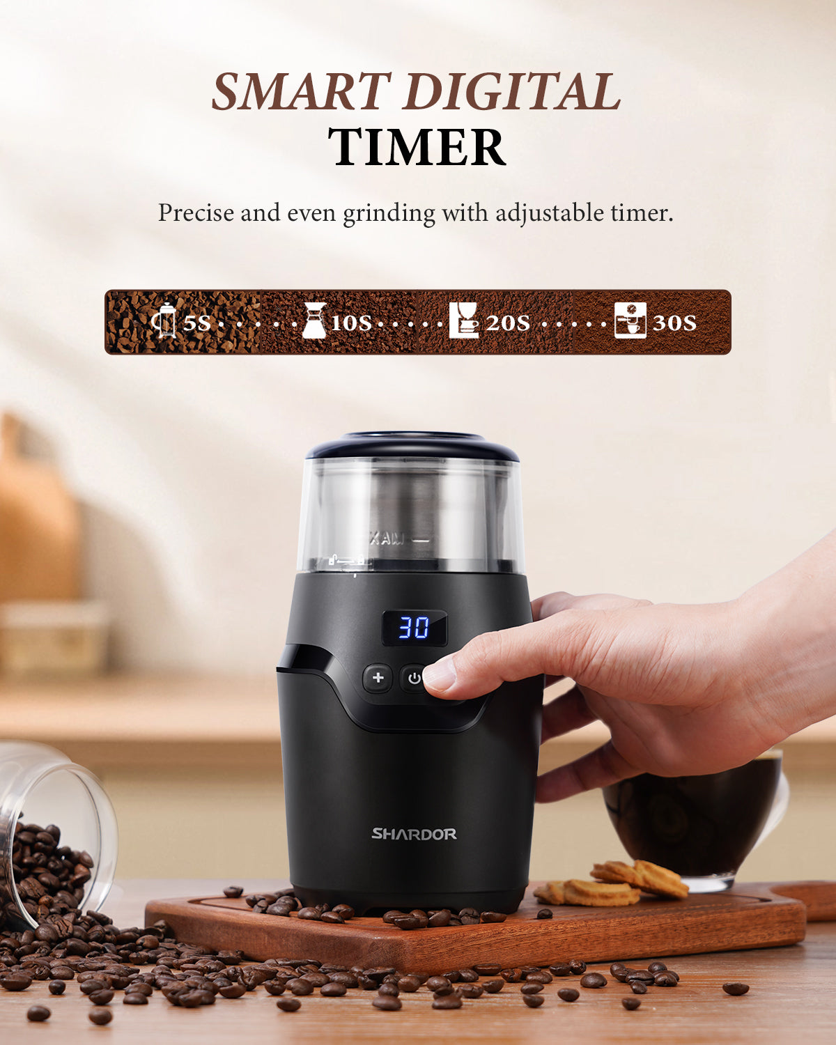 SHARDOR® Coffee Blade Grinder with Smart and Adjustable Grinding Black