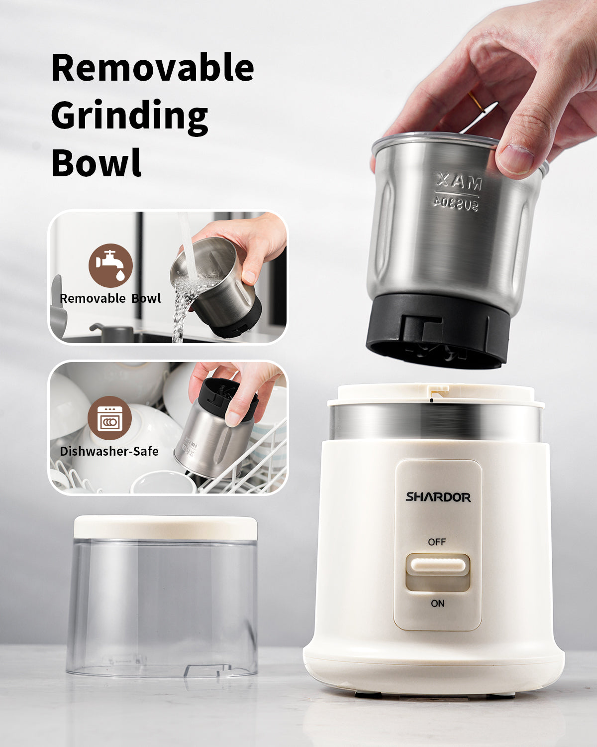 SHARDOR® Coffee Blade Grinder with Finger press White