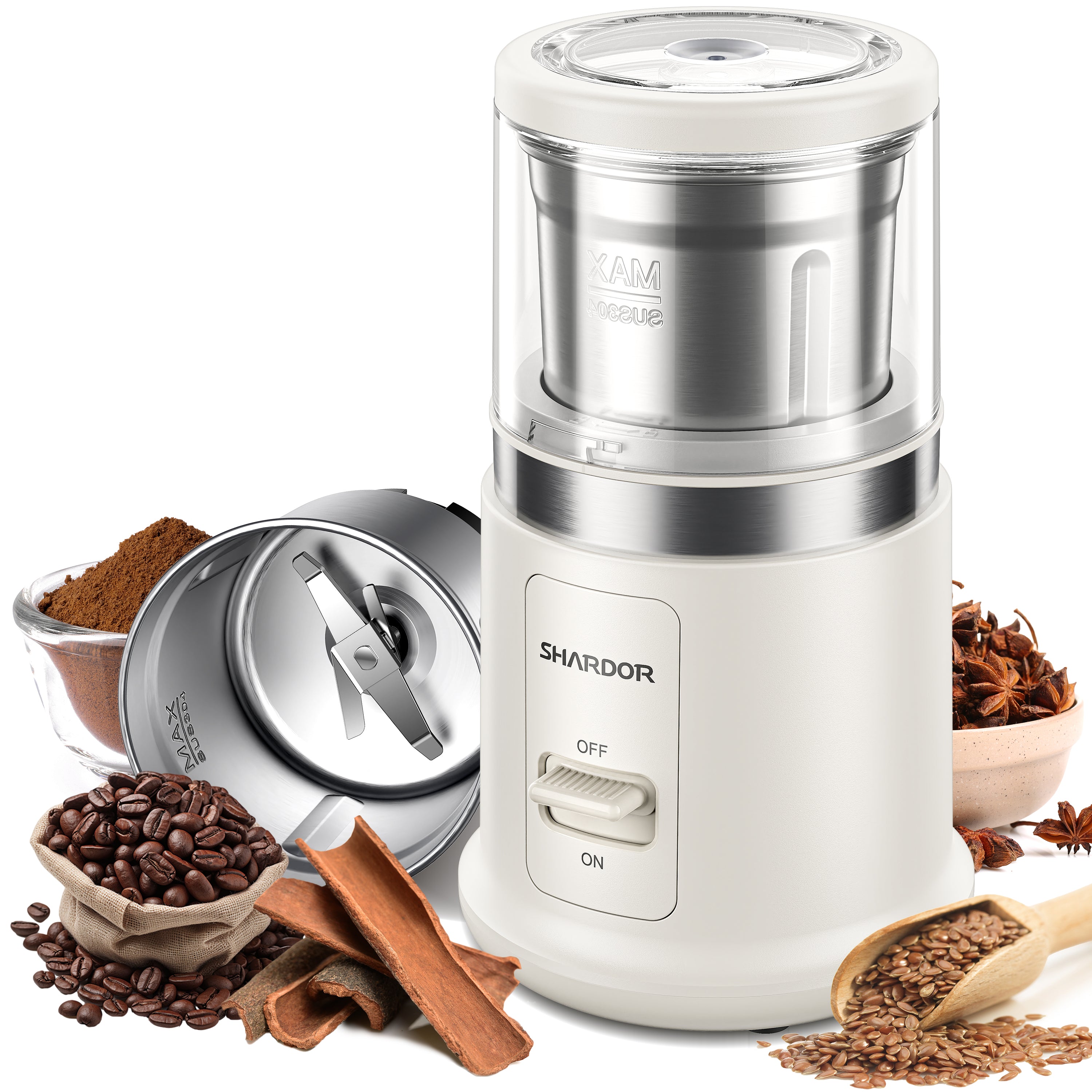 SHARDOR® Coffee Blade Grinder with Finger press White