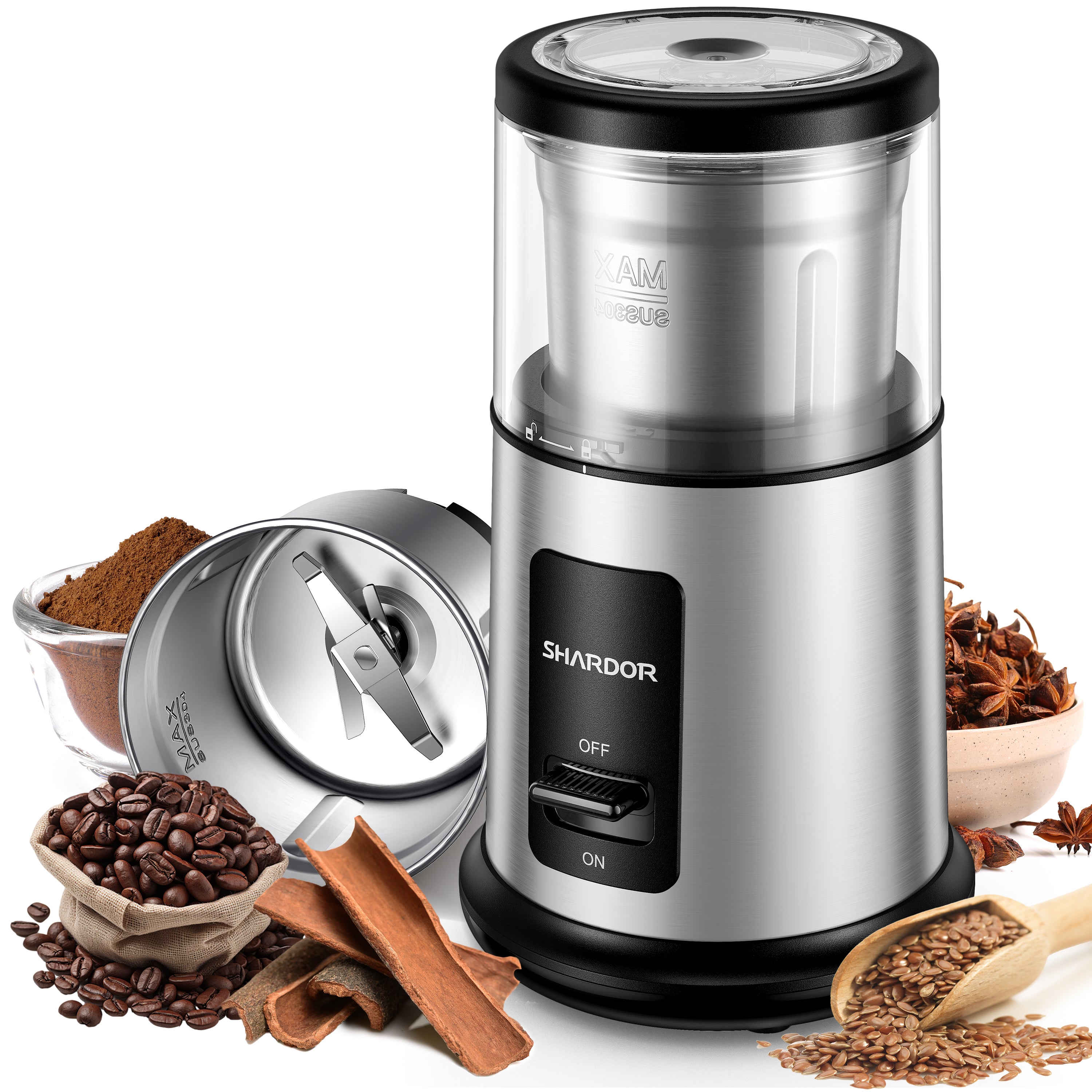 SHARDOR® Coffee Blade Grinder with Finger press Silver