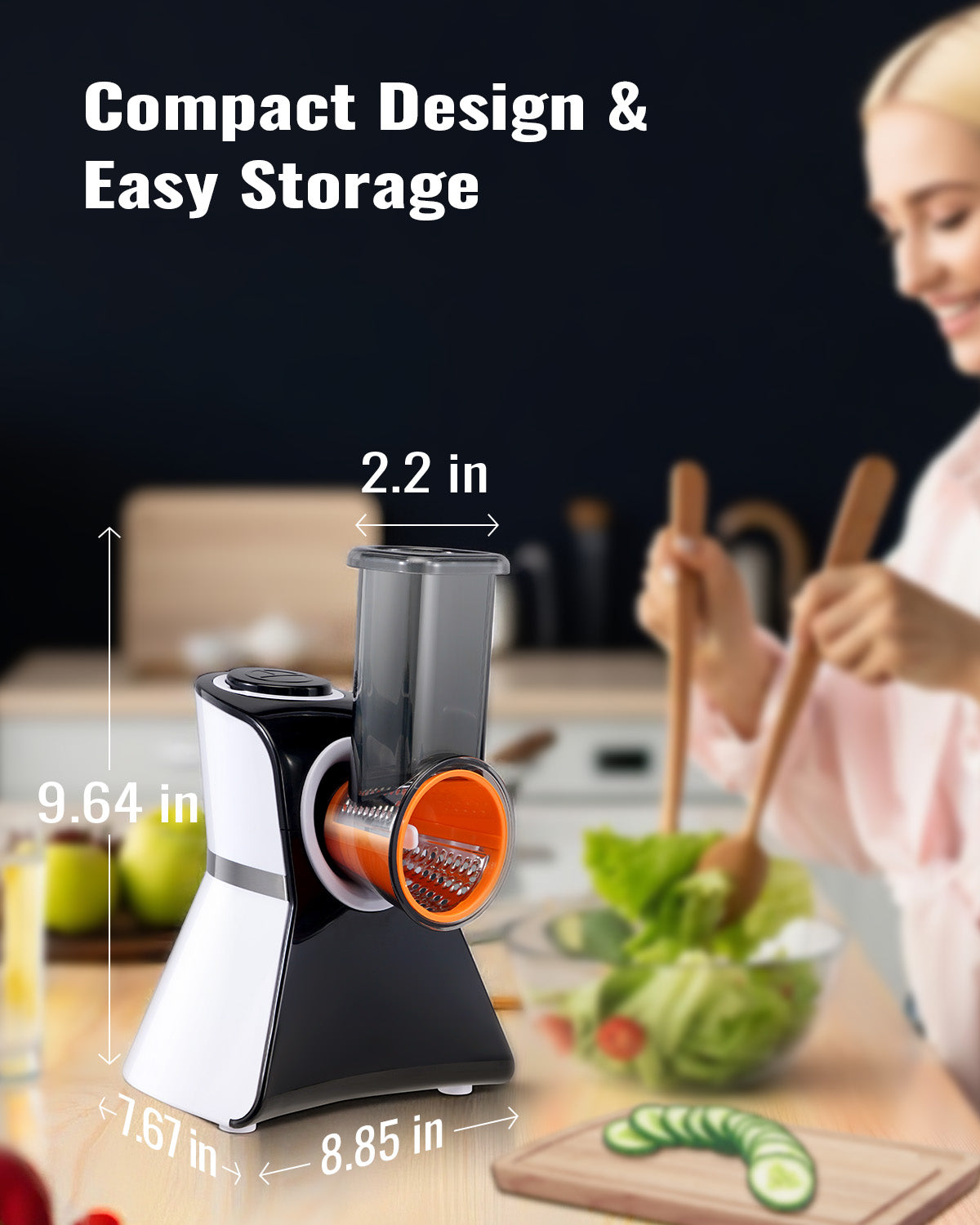 TWOMEOW 5-in-1 Multi-Functional Electric Cheese Grater & Salad Maker with Stainless Steel Blades
