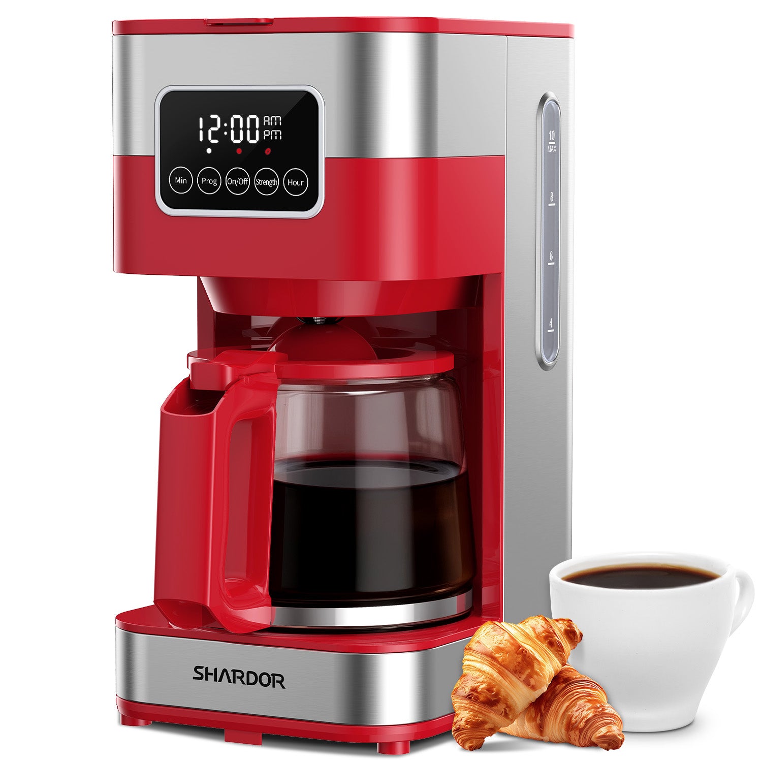 SHARDOR® Drip Coffee Machine with Timer, Red & Glass Pot