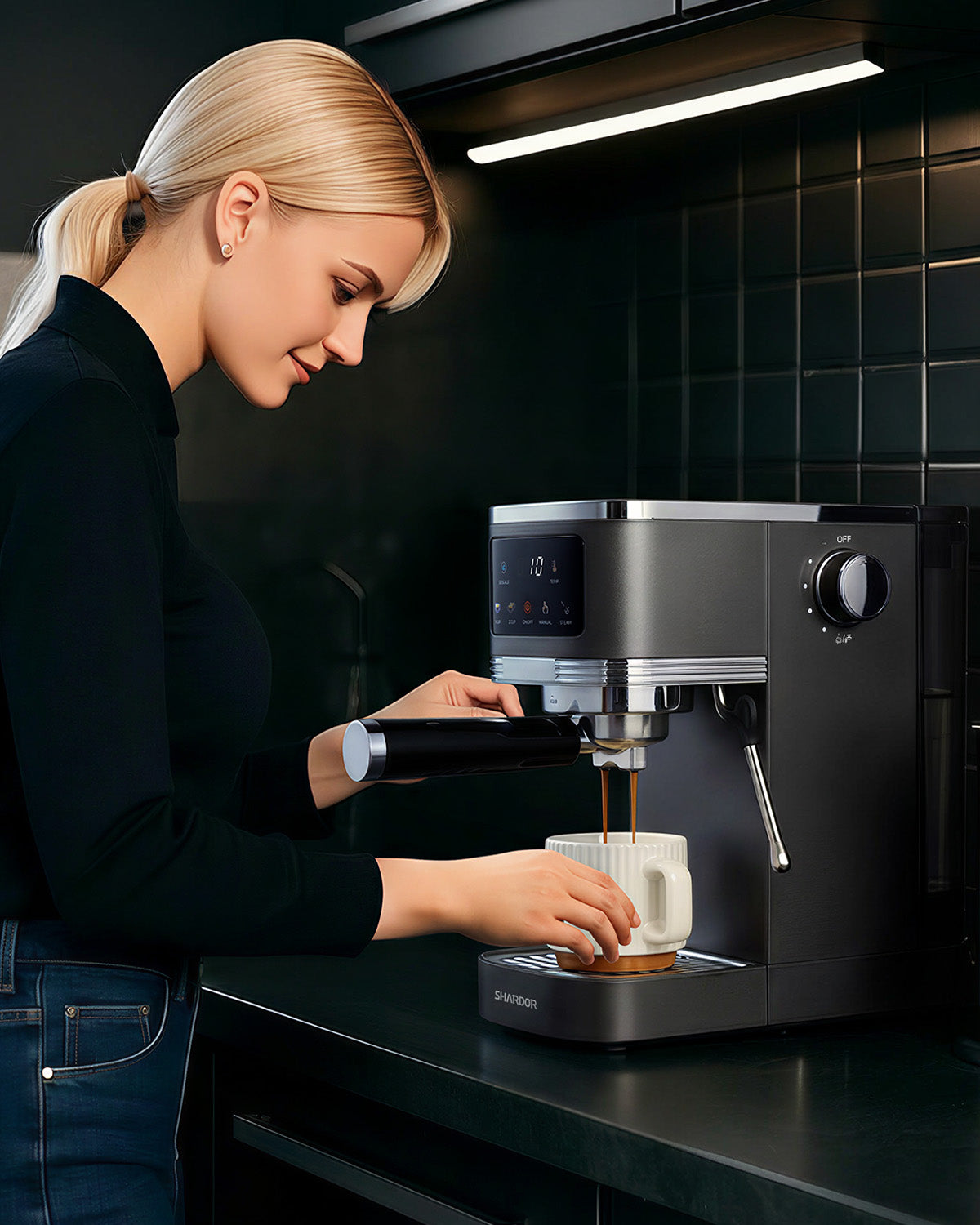 SHARDOR Espresso Machine 20 Bar with Touchscreen Adjustable Black