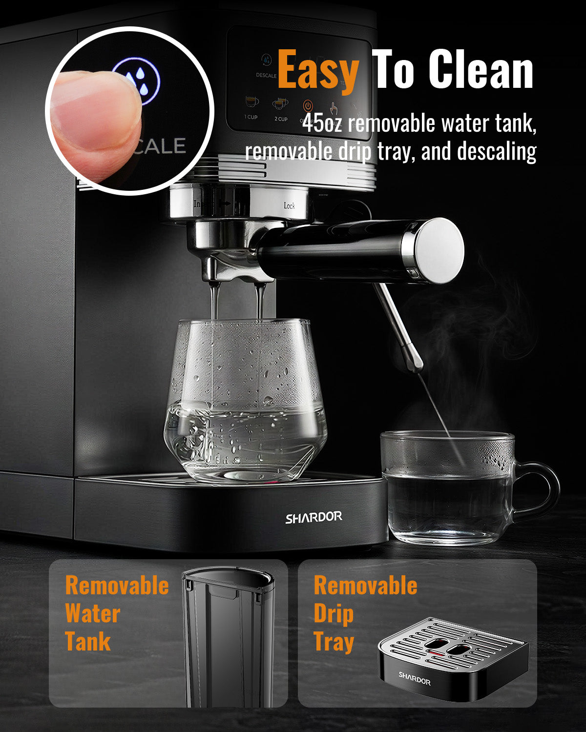 SHARDOR Espresso Machine 20 Bar with Touchscreen Adjustable Black