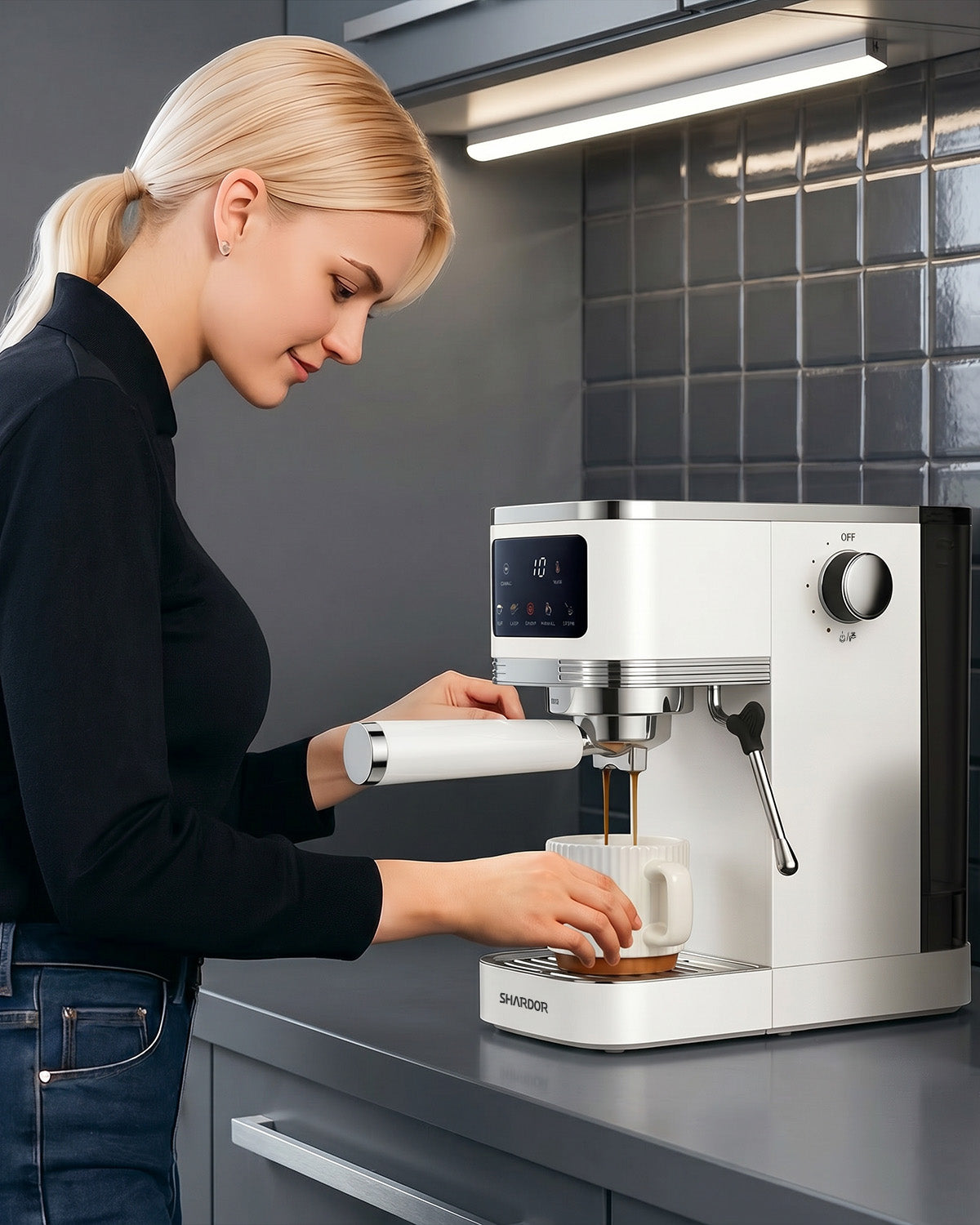SHARDOR Espresso Machine 20 Bar with Touchscreen Adjustable White