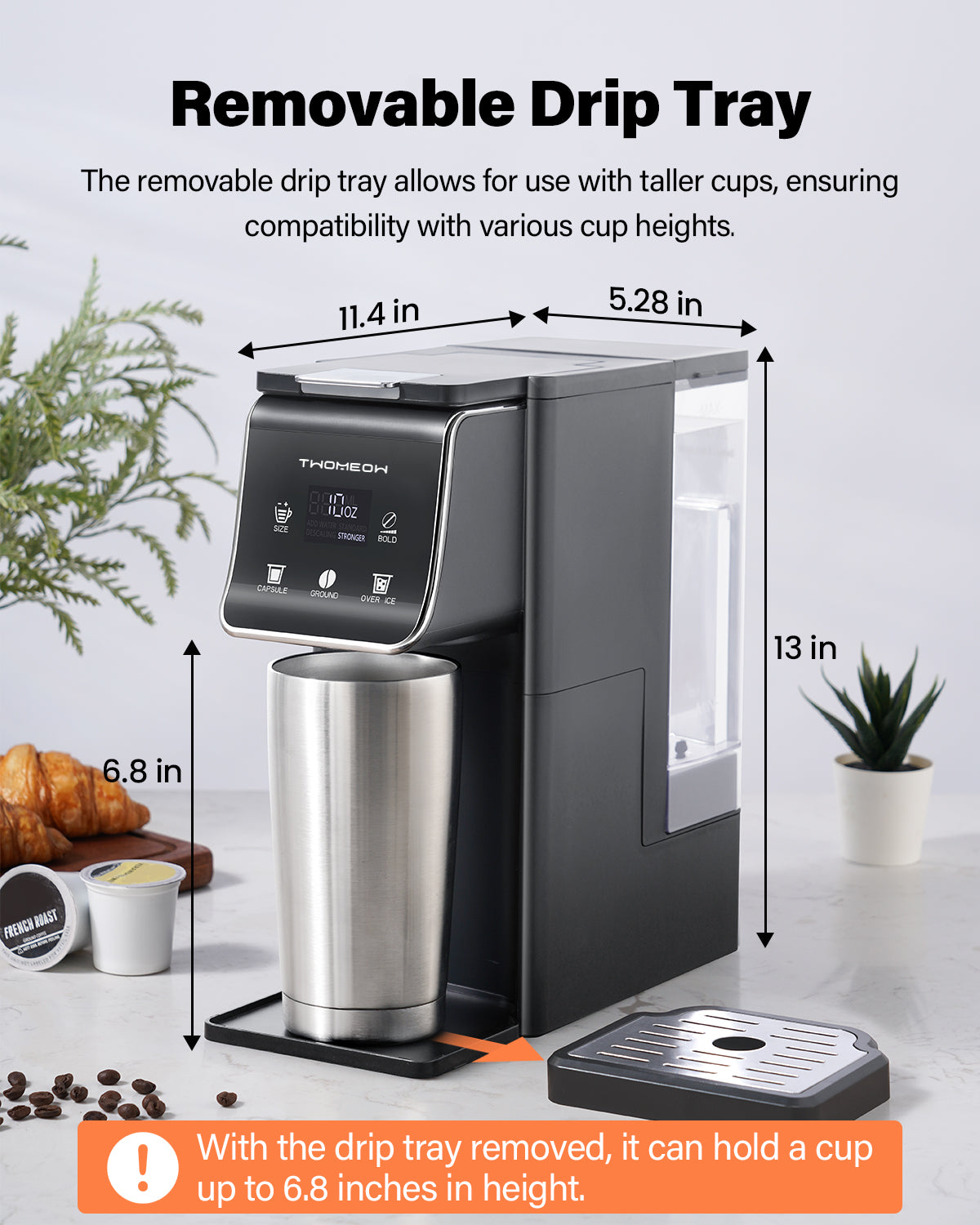 TWOMEOW K Cup Coffee Maker With Bold Setting Gray